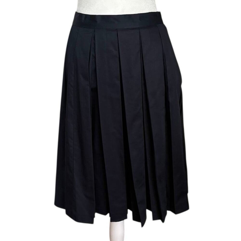 The J Peterman Company Size 8 Full Pleated Midi Skirt Navy Blue Cotton Poplin